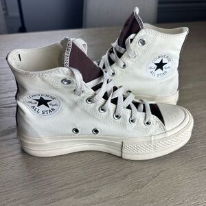 Converse High-Top Sneakers in Cream and Brown